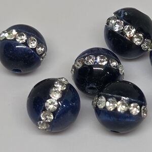 Saturn Tiger Eye Beads In Blue.  Rhinestone Ring Around 8mm Bead.  Unique!!